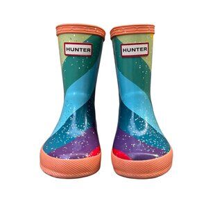 HUNTER First Stripe Glitter Rain Boots Kids 6B/7G EU 22 Waterproof Gum Boot